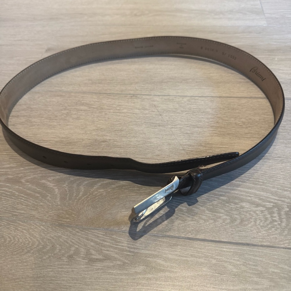 Brioni Men’s Leather Belt – Classic Brown with Silver Buckle